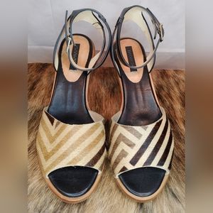 Neosens Womens Western Calf Hair Leather Sandals Geometric Design Size 7.5